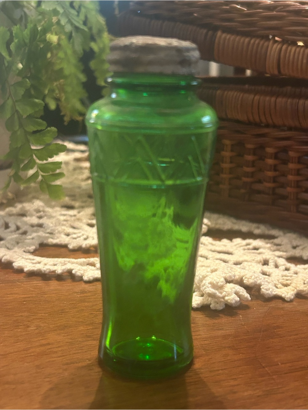 Vintage green glass salt shaker